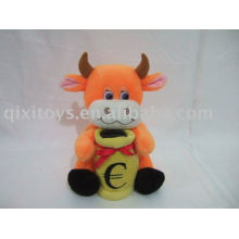 dinheiro de vaca encantador recheado de pelúcia savingbox, soft animal coin bank toy